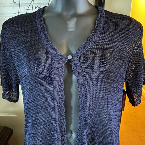 Sag Harbor Sweaters - Sag Harbor Single Button Front Cardigan - Large Navy Blue